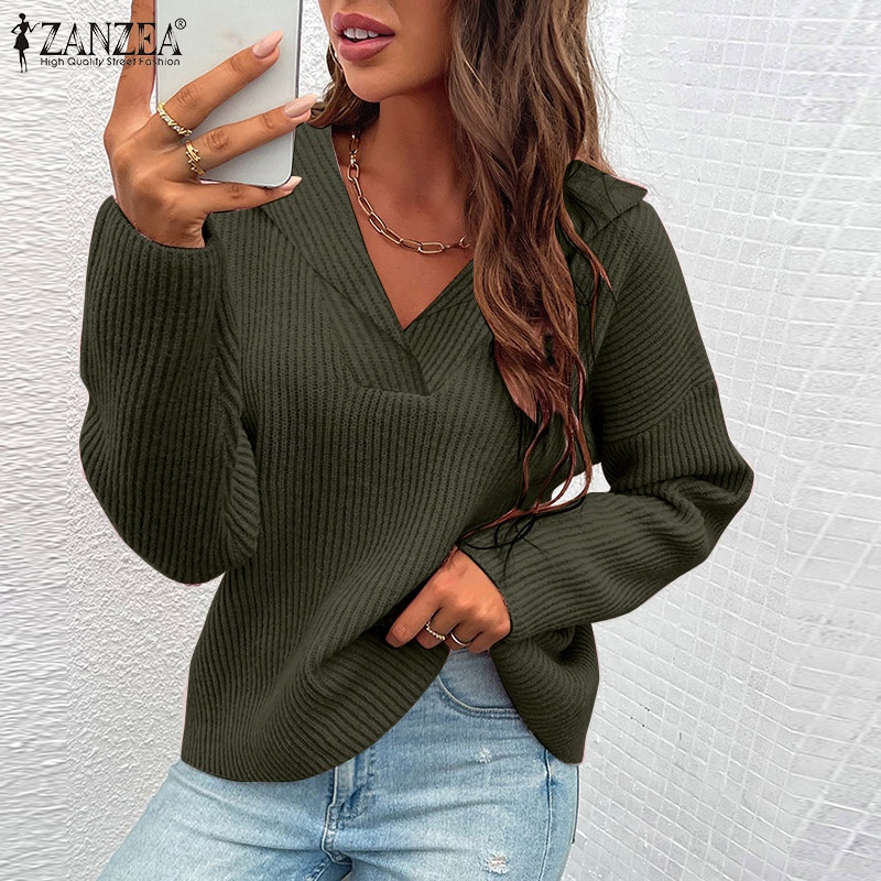 Áo thun ZANZEA dài tay cổ bẻ thời trang cho nữ