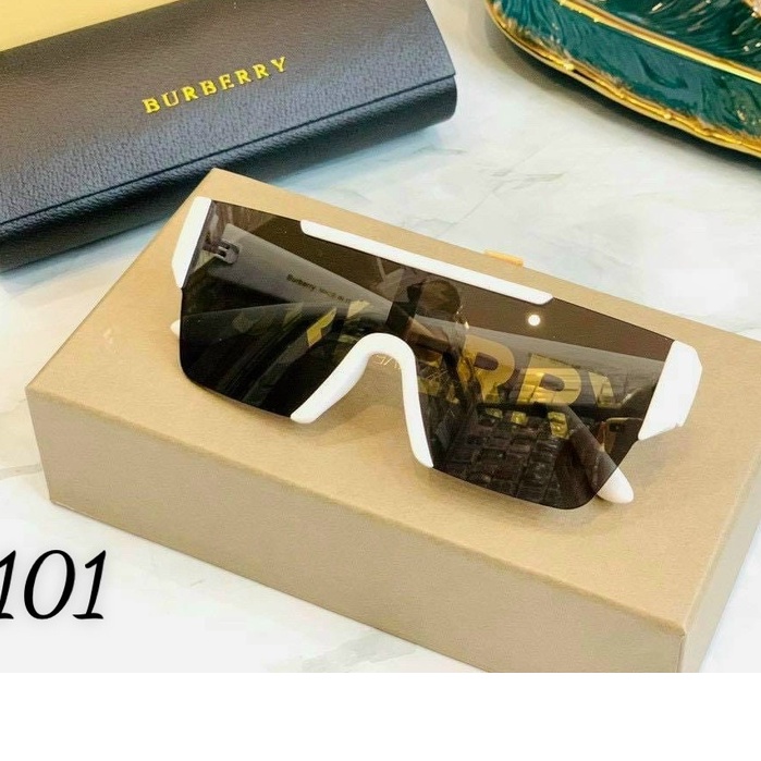 Kính thời trang nam nữ Burberry gọng vuông tròng kính tráng gương màu đen trắng tặng khăn