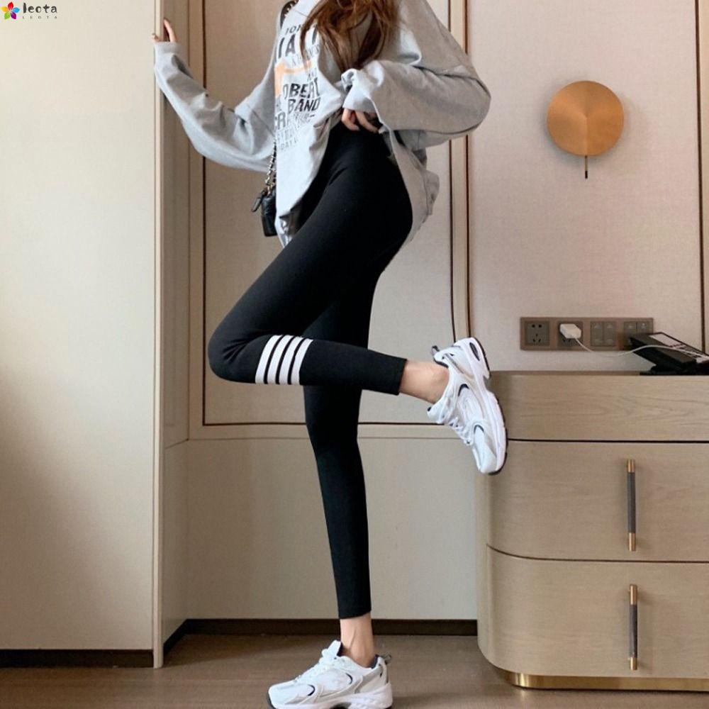 Quần Legging Len Nhung Lưng Cao Họa Tiết Kẻ Sọc Thời Trang Cho Nữ