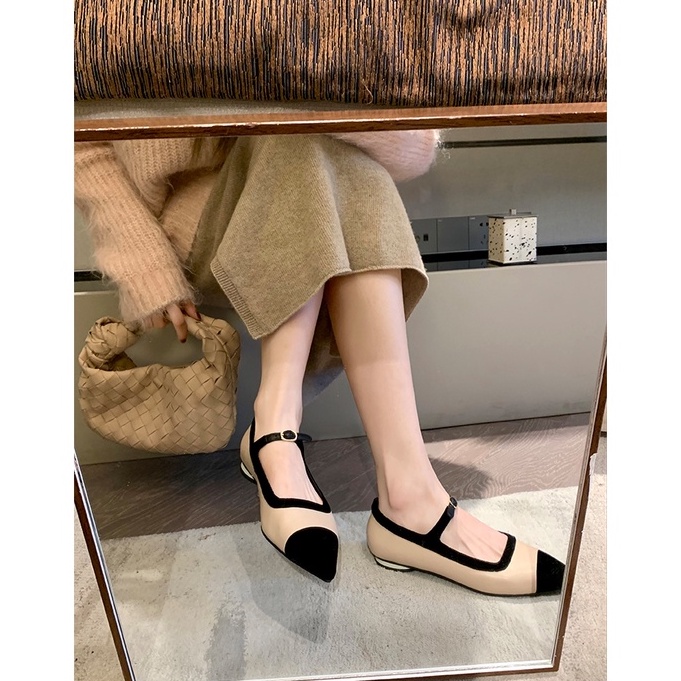 Giày Búp Bê Mũi Nhọn Đế Bằng Màu Sắc Thời Trang Thu Đông Phong Cách Pháp Cho Nữ