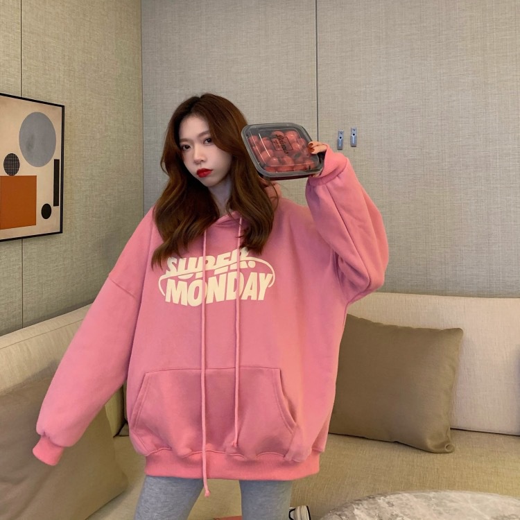 IELGY IELGY Áo Hoodie Dáng Rộng In Chữ Phong Cách Hàn Quốc Thời Trang Cho Nữ