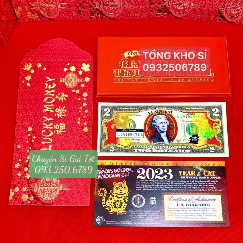 2 USD Mạ Vàng Con Mèo 2023 - Lì Xì Tết 2023 - Tiền Lưu Niệm, Sưu Tầm