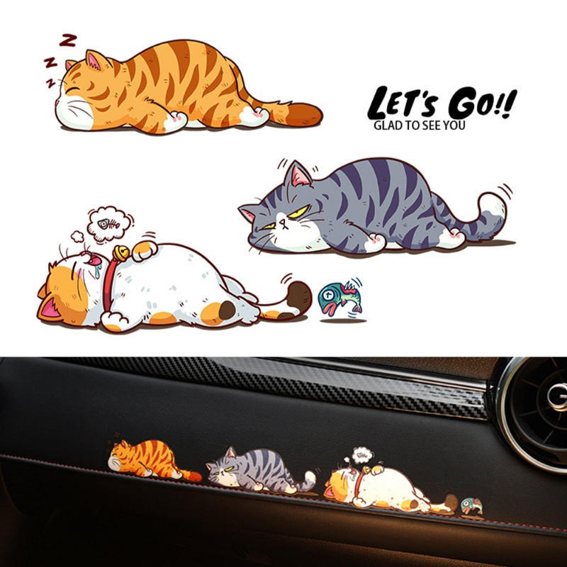 Miếng Dán PVC Hình Mèo Hoạt Hình Vui Nhộn Trang Trí Thân Xe Hơi
