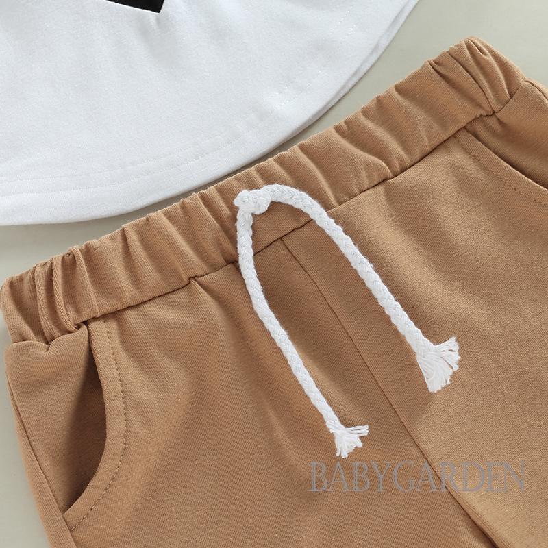 Bộ Áo Thun Tay Ngắn Cổ Tròn + Quần Short Dây Rút Thời Trang Cho Bé Trai 6 Tháng-4 Tuổi