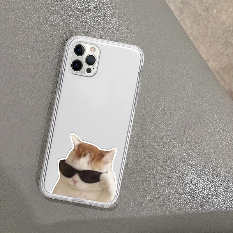 Ốp iphone mèo trắng kính râm siêu cấp cool ngầu cạnh vuông cho 6/6splus/7/7plus/8/8plus/x/xr/xs/11/12/13/14/pro/max