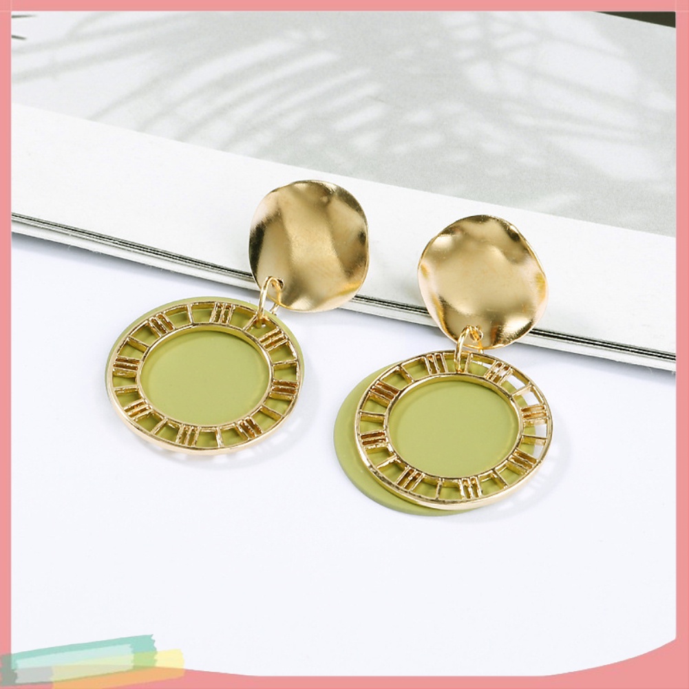 Đôi Khuyên Tai Hình Tròn Khắc Chữ Số La Mã Thời Trang Cho Nữ