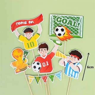 Set 6 que cắm 3 cầu thủ bóng đá + cúp vàng + khung thành