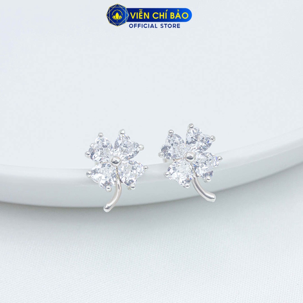 Bông tai bạc nữ cỏ bốn lá may mắn trắng nữ bạc 925 thời trang phụ kiện trang sức nữ Viễn Chí Bảo B400147-TR