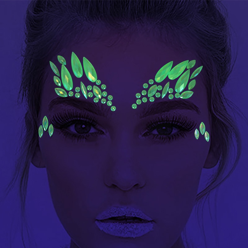 Miếng Dán Trang Trí Mặt Và Lông Mày Họa Tiết Kim Cương Phát Quang Độc Đáo