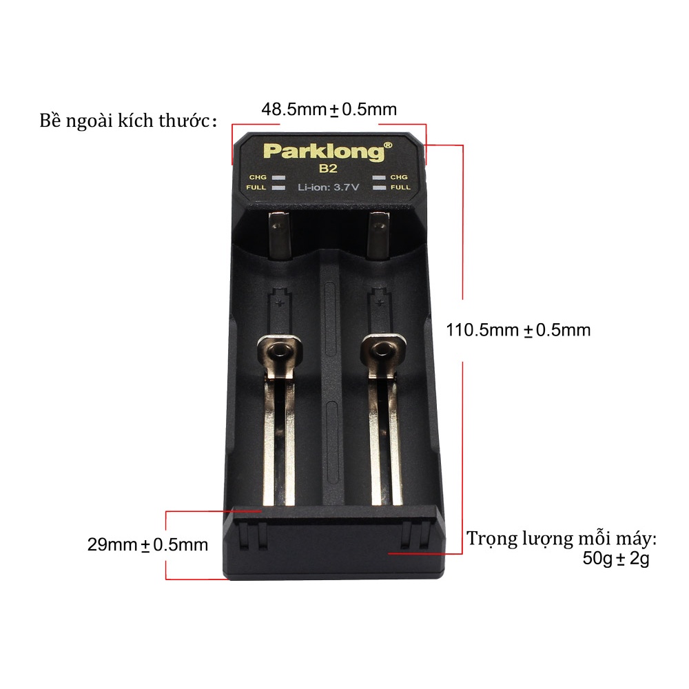 Bộ sạc Parklong B2,pin sạc 18650 pin 3.7V 2200mAh,2600mAh,3000mAh,3400mAh,sạcA1,A2,A4, Pin chính hãng