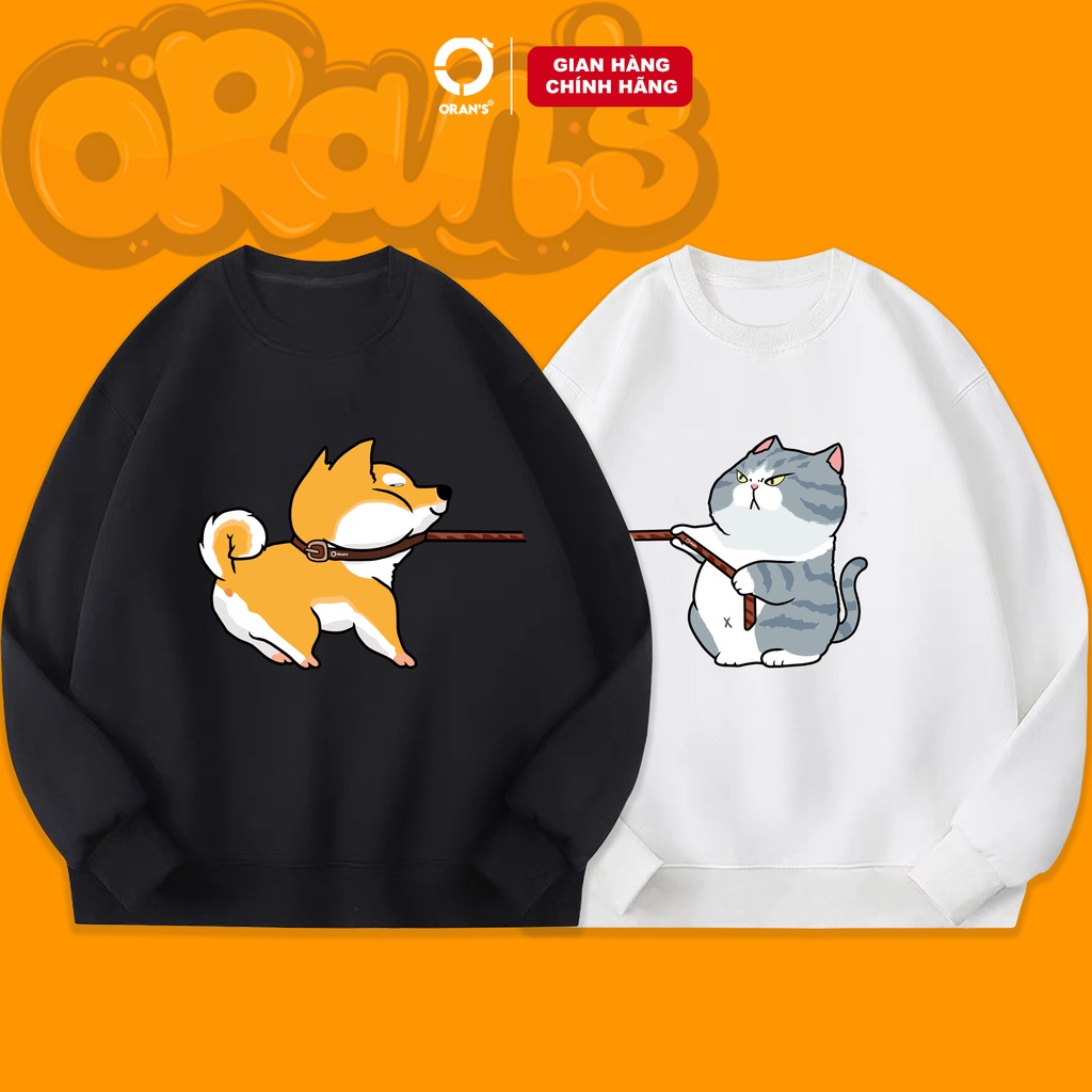 Áo Sweater đôi in hình chó mèo kéo xích ORAN'S chất nỉ cotton lót bông cao cấp form rộng unisex - ORAN'S Sweater
