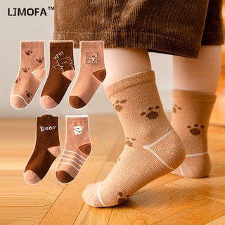 LJMOFA KIDS Set 5 Đôi Vớ Cotton Thoáng Khí Thấm Hút Mồ Hôi In Họa Tiết Gấu Hoạt Hình Dễ Thương Dành Cho Bé Trai Và Bé Gái 1-12 Tuổi