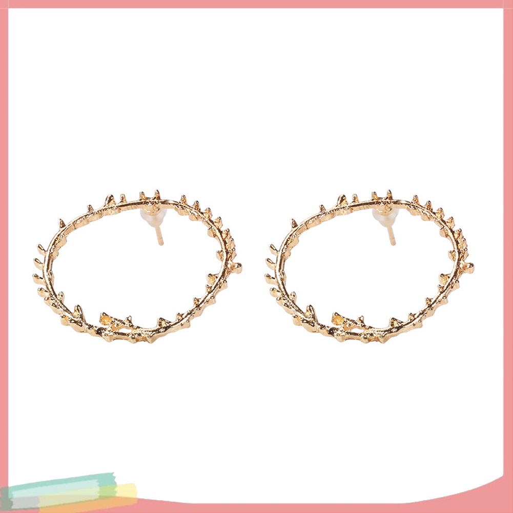 Đôi Khuyên Tai Hình Tròn Phối Hình Chiếc Lá Thời Trang Cho Nữ