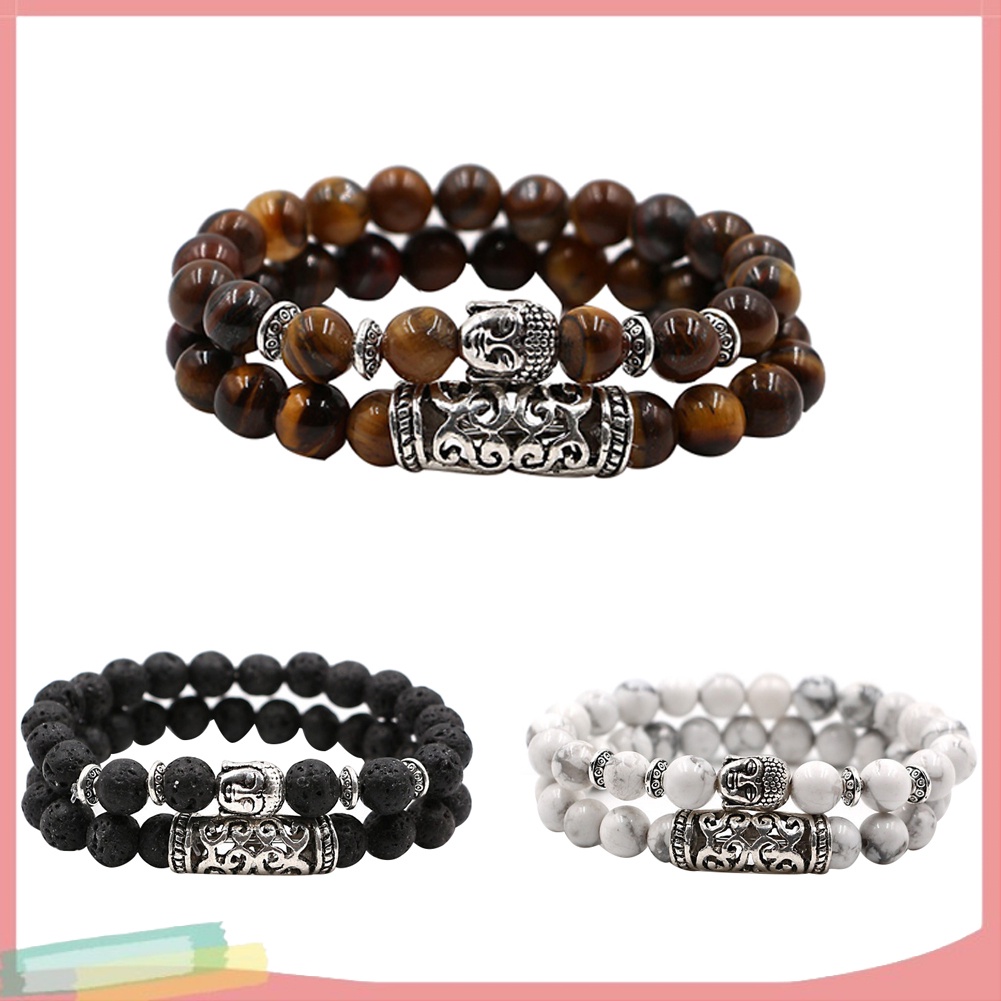 Bộ 2 vòng tay chuỗi hạt đá tự nhiên màu trơn thời trang