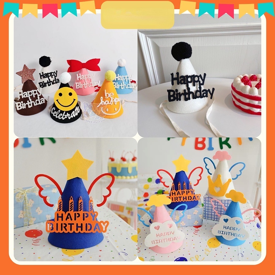 Mũ Sinh Nhật diy Bằng Vải Nỉ Không Dệt Trang Trí Tiệc Sinh Nhật Bé Một Năm Tuổi HB