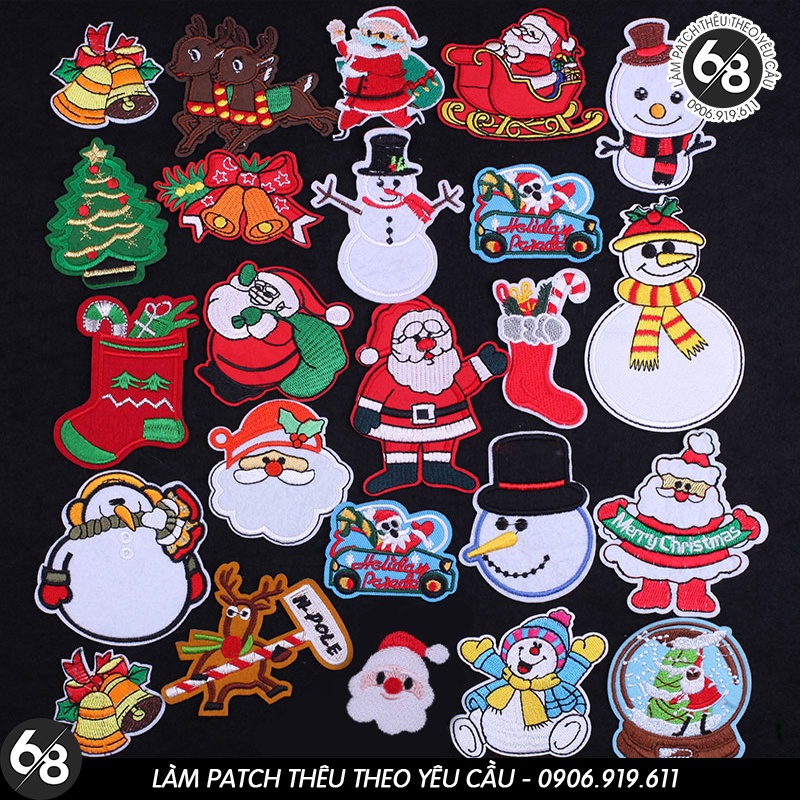 Sticker ủi nhiệt thêu logo hình giáng sinh ông già Noel dễ thương cute - Patch noen ủi quần áo balo H33