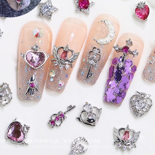 charm trang trí móng tay đá đỏ,mix móng siêu đẹp