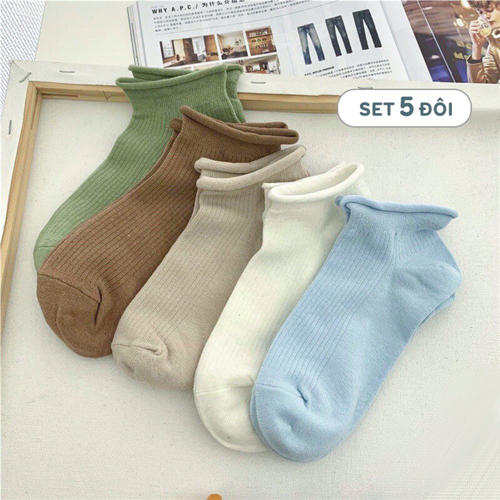 Tất nữ cổ ngắn trơn màu, kiểu dáng basic, phong cách trẻ trung, chất liệu thoáng mát, thấm hút mồ hôi