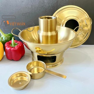 INOX 304 - Nồi Lẩu Cù Lao CỔ ĐIỂN sử dụng THAN hoặc CỒN 24cm/ 22cm INOX màu Vàng sang trọng. Đậm chất TRUYỀN THỐNG