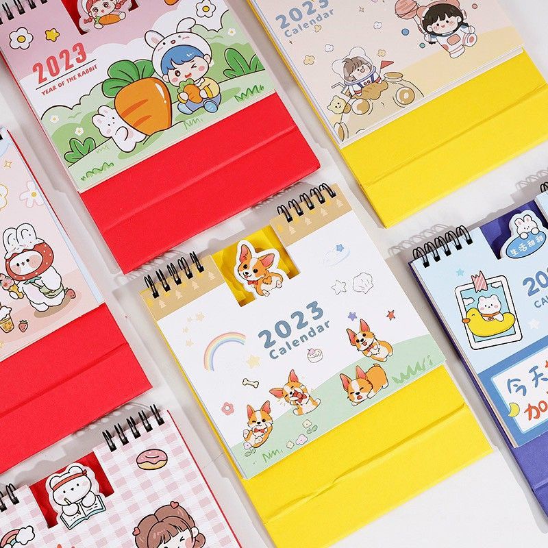 LỊCH ĐỂ BÀN 2023 Gáy Lò Xo Có Note Ghi Chú Họa Tiết Siêu CUTE Phong Cách Hàn Quốc