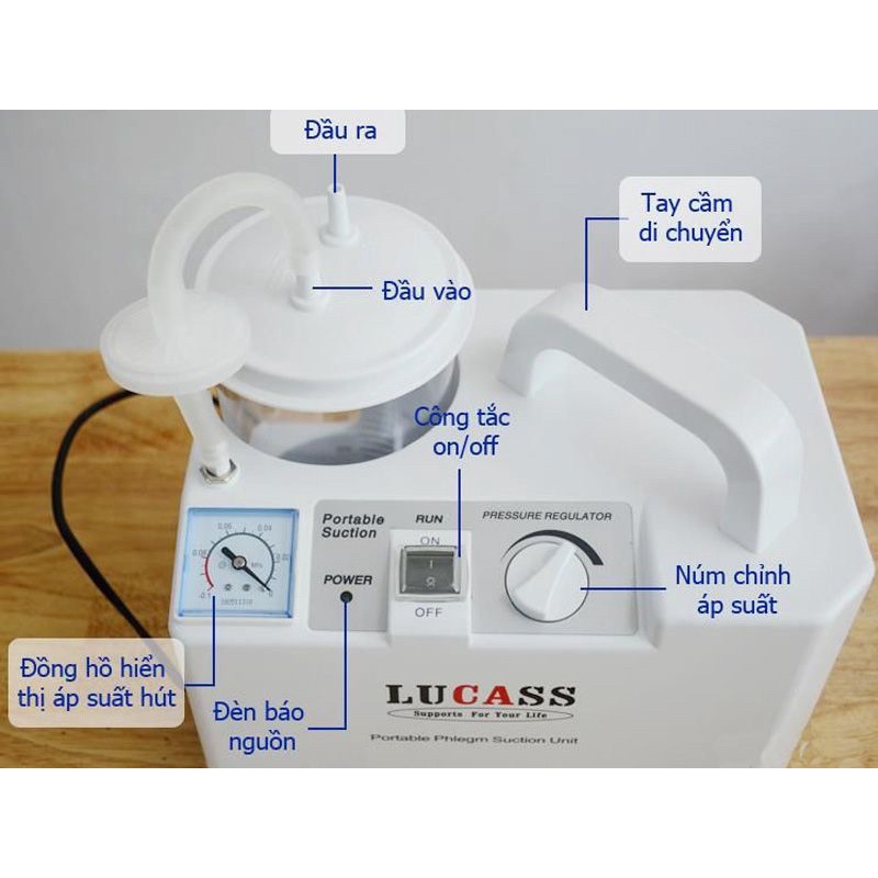 Máy hút dịch mũi, đờm 1 bình Lucass