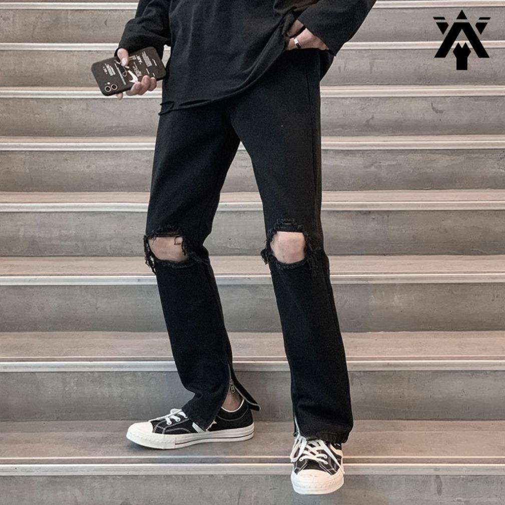 Quần Baggy Nam Có Khóa Chân ANYOUNG Quần Jean Nam Rách Gối Phong Cách Đường Phố Hàn Quốc QD330 Top Xu Hướng 2022 ❕
