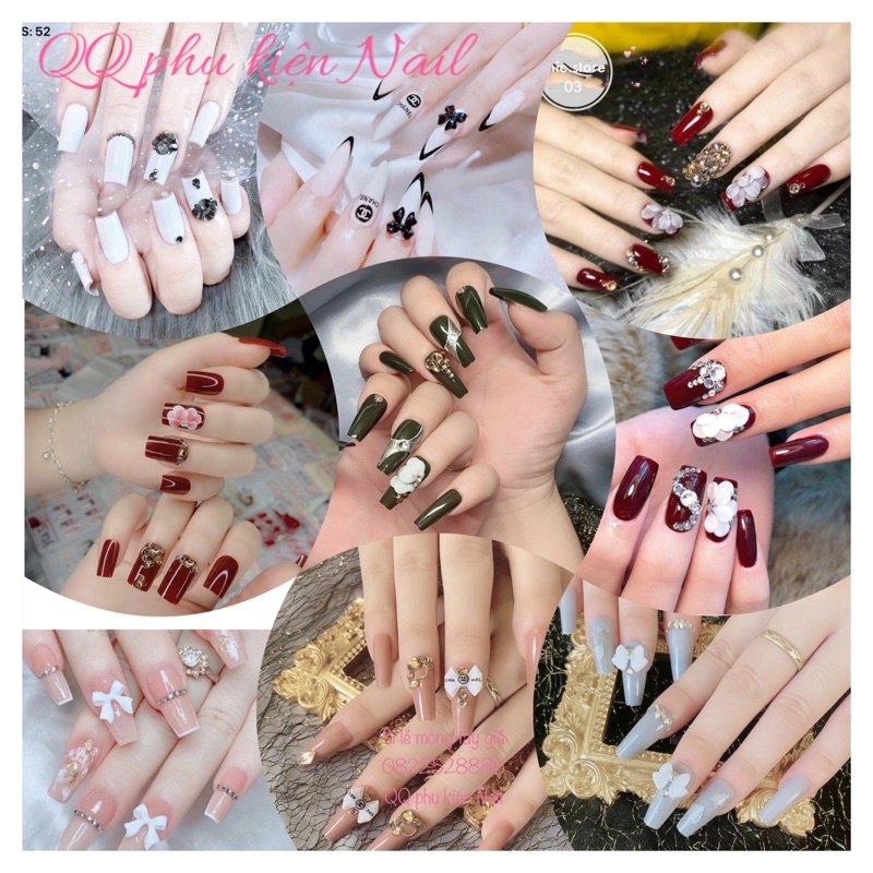 Móng Tay Giả Đính Đá QQ Nail Box 24 Móng Giả Đính Đá Cao Cấp