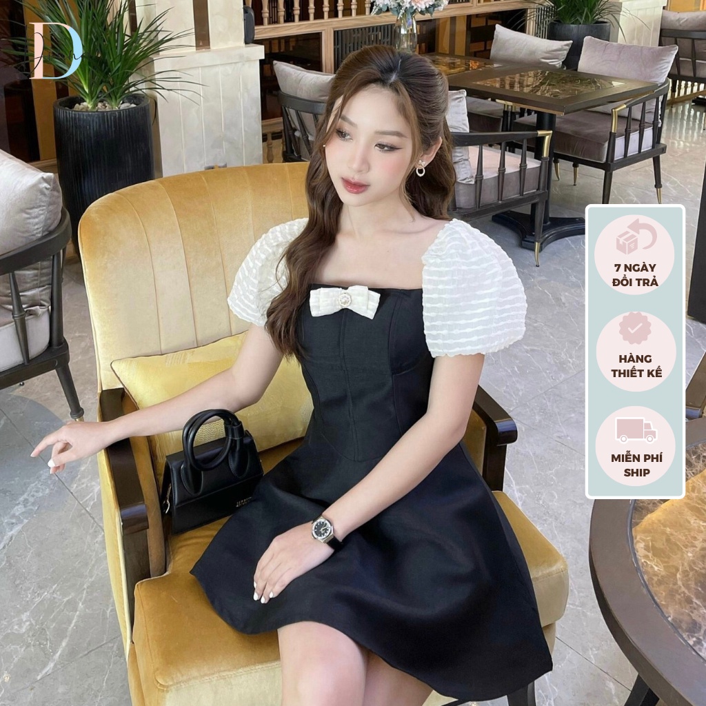 Đầm thiết kế dự tiệc chất Taffa Donna chính hãng cao cấp phối tay voan tơ sang trọng (có đệm ngực)