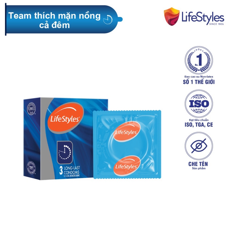 Bao Cao Su LifeStyles Love Time Cao Cấp Kéo Dài Thời Gian Hộp 3 bao -Chính Hãng