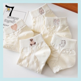 Tất vớ trắng nữ hình gấu cute vintage cổ ngắn hàn quốc cotton