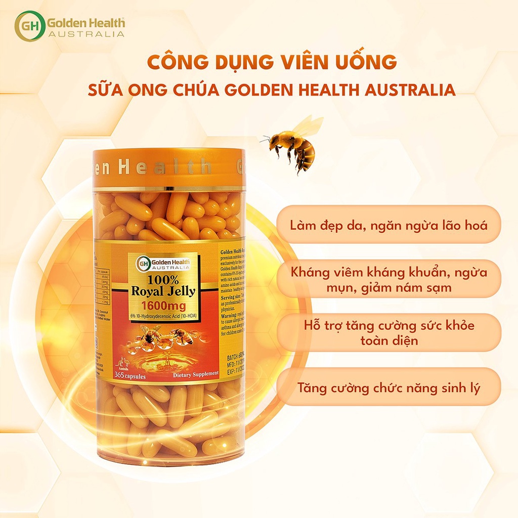 [GOLDEN HEALTH] Viên sữa ong chúa - Royal Jelly 1600mg hộp 365 Viên