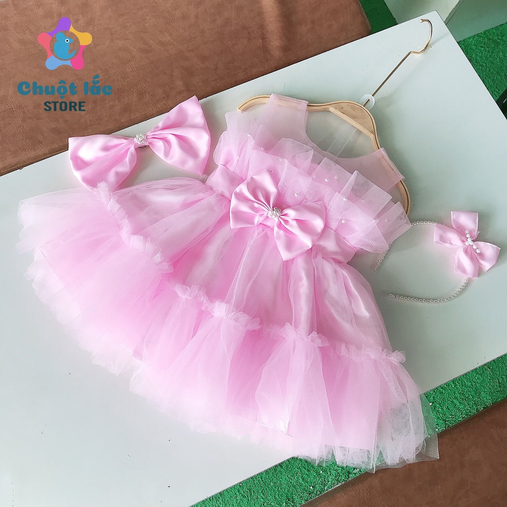 Váy công chúa cho bé gái chân váy 4 lớp kèm nơ cài 7kg đến 17kg