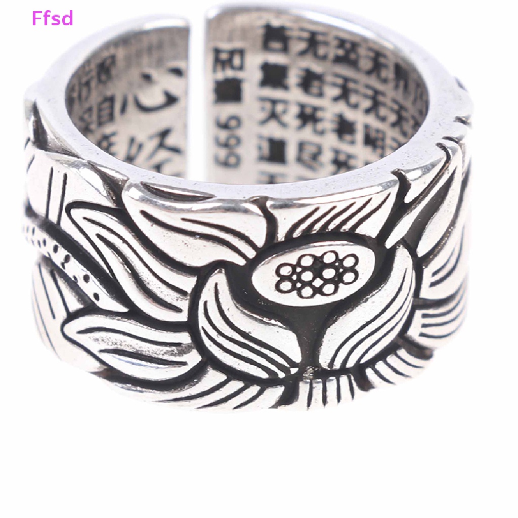 {Ffsd} Nhẫn Hở Hình Hoa Sen / Trái Tim Phật Giáo Màu Bạc Cho Nam Sutra * Bán Chạy