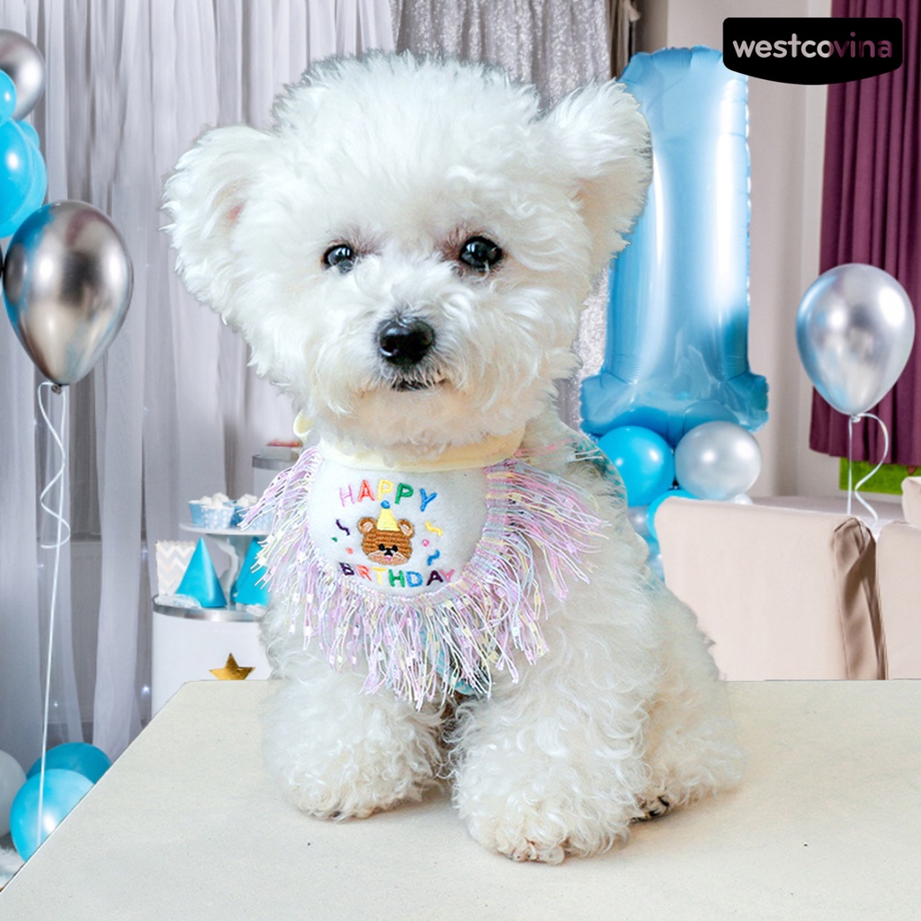 [COD]♘Yếm Đeo Cổ Thoáng Khí Thoải Mái Chống Mài Mòn In Họa Tiết Hoạt Hình Gấu Phối Tua Rua Dễ Thương Cho Thú Cưng