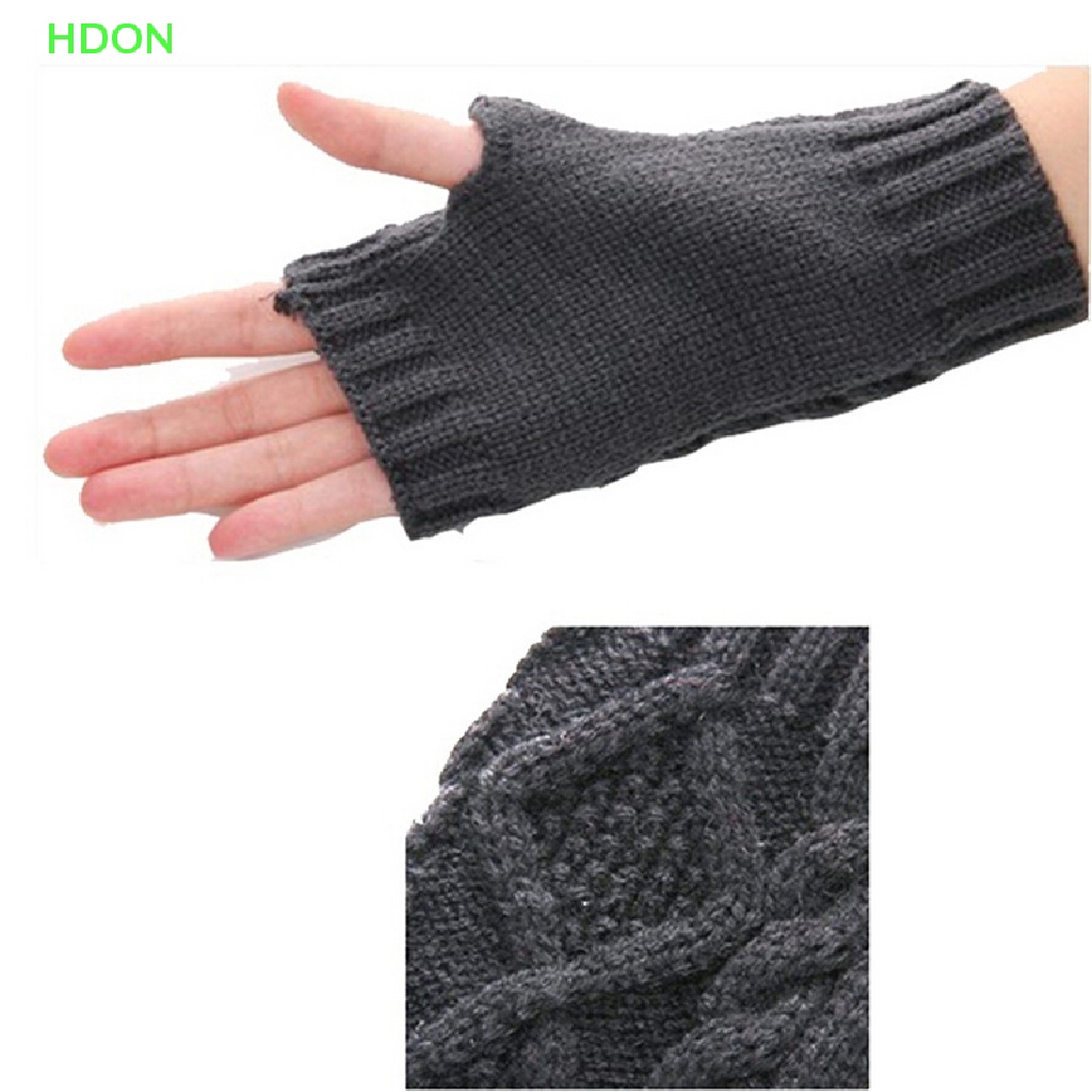 HD Fashion Unisex Men Women Arm Warmer Fingerless Knitted Long Gloves Cute Mittens ON