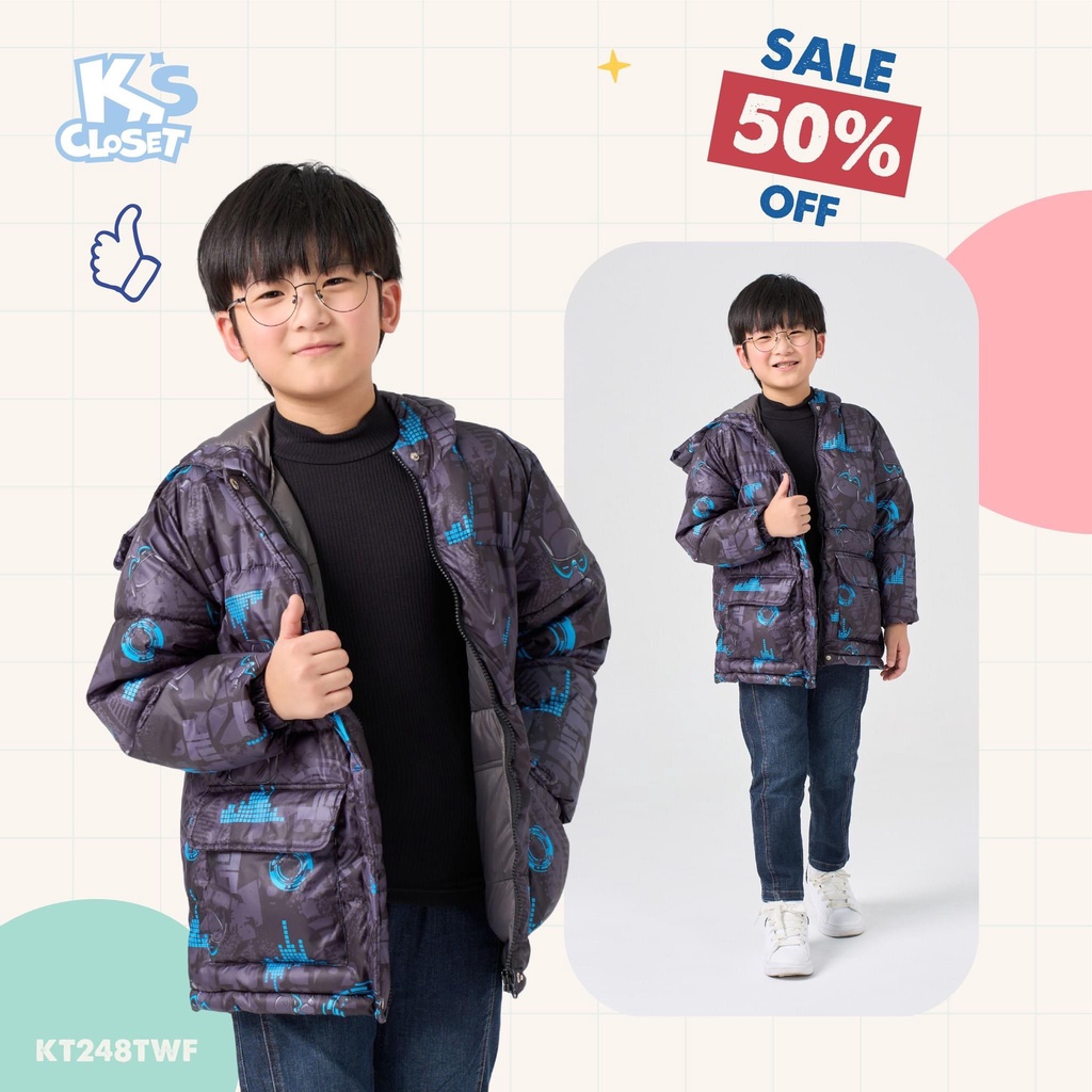 Áo Phao Dài Tay K'S CLOSET Có Mũ, In Hình Đáng Yêu Cho Bé Trai Và Bé Gái  KT248TWF