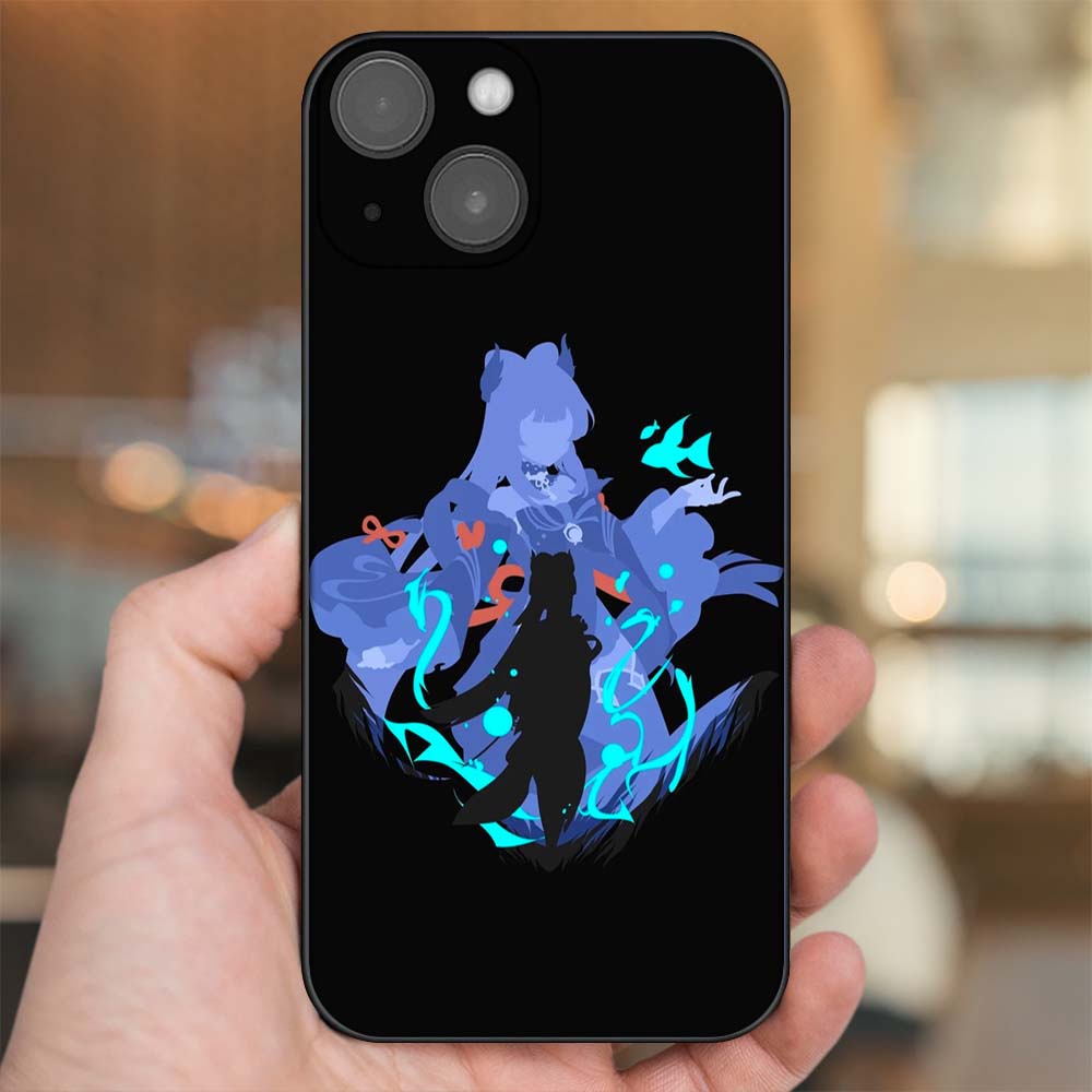 Ốp lưng iPhone 14 dẻo đen cạnh vuông in hình Sangonomiya Kokomi Genshin Impact
