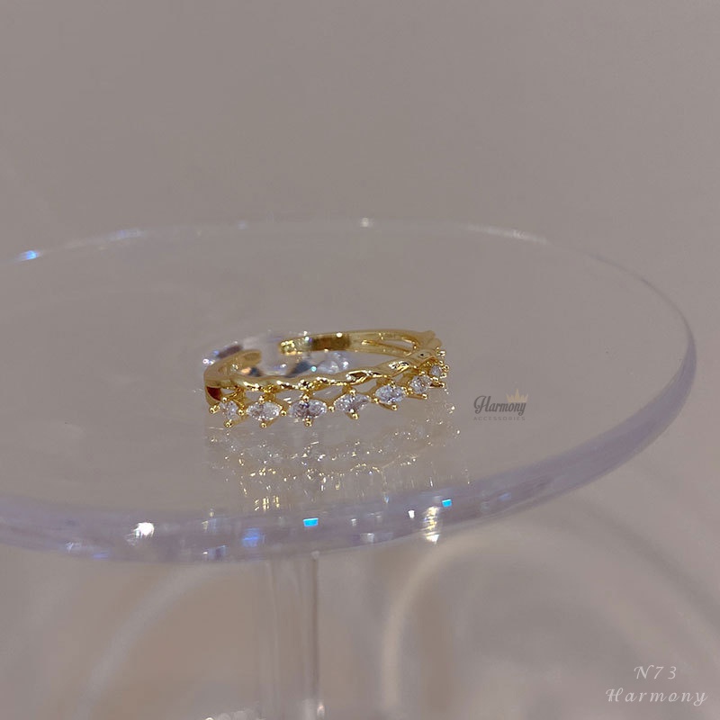 Nhẫn bạc nữ thật 925 cao cấp mạ vàng 14k đính dải đá dáng mở freesize Jena | HARMONY ACCESSORIES N73