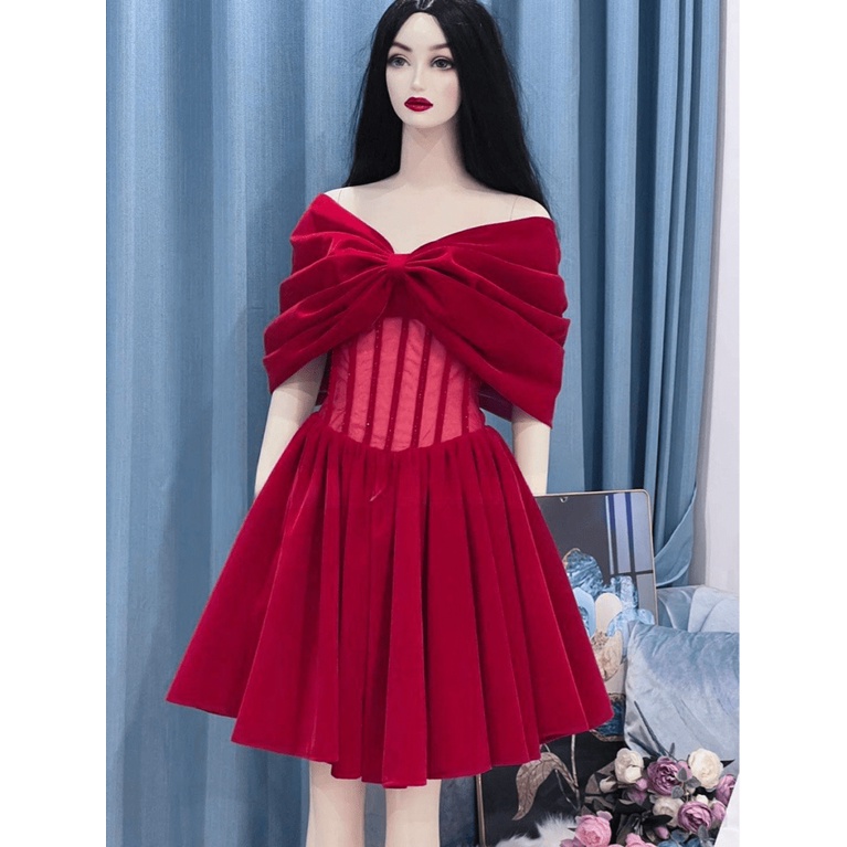 Đầm Nhung Cứng Cực Hot, PhỐI Màu Siêu Trẻ Trung Thiết Kế Cách Tân Sang Trọng Cho Chị Em, Đi Chơi - Đi Dự