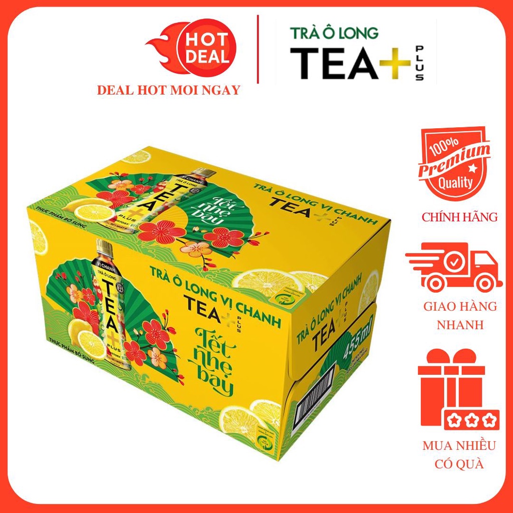 Thùng 24 Chai Trà OLong Vị Chanh Tea Plus 455ml/Chai