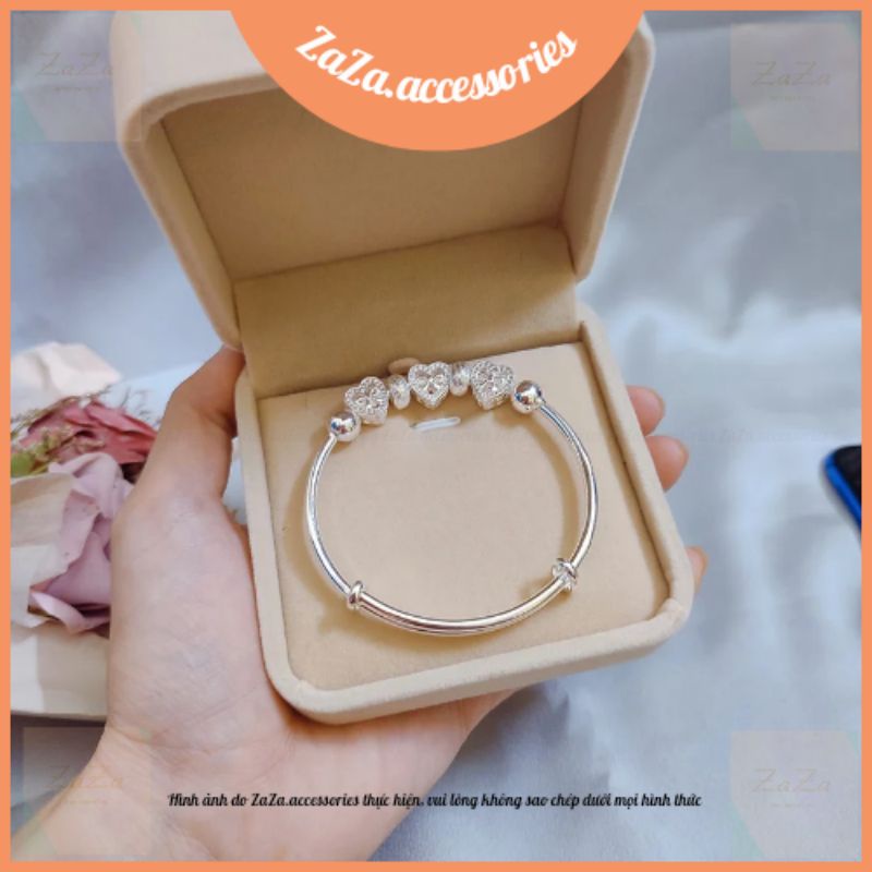 Vòng tay bạc S925 - Lắc tay nam nữ bạc Ý dải tim Love Heart dễ thương ZaZa.accessories