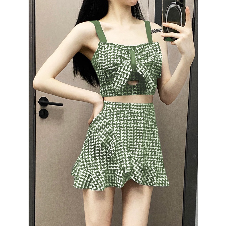 Bộ Đồ Bơi Không Tay Họa Tiết Caro Quyến Rũ Cho Nữ