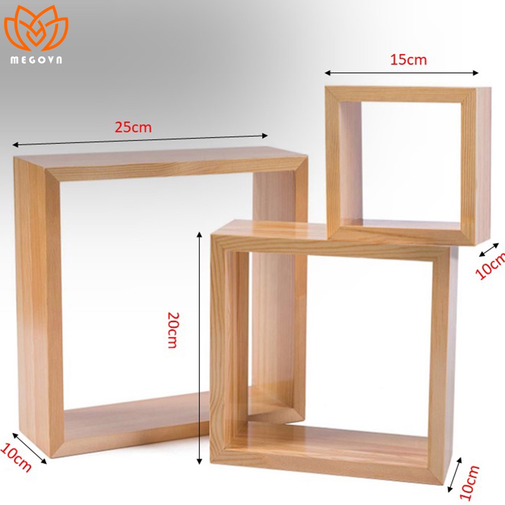 Kệ gỗ treo tường hinh vuông, kệ trang trí MEGOVN. home, decor phòng ngủ, phòng khách