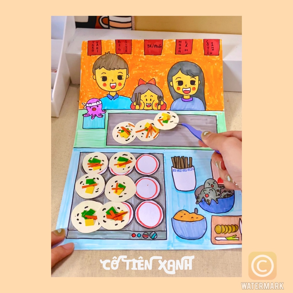 BỘ TRANH ĐỒ CHƠI CÔ TIÊN XANH XE BÁN BÁNH BẠCH TUỘC TAKOYAKI