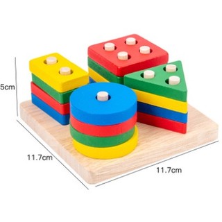 Đồ Chơi Gỗ, Đồ Chơi Xếp Hình 4 Cọc Trụ Hình Khối BEEKIDS