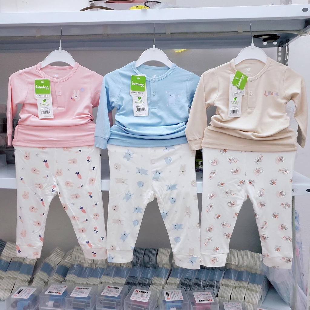 [CHÍNH HÃNG] Bộ dài tay cài vai sợi tre/bamboo họa tiết trẻ em Lullaby