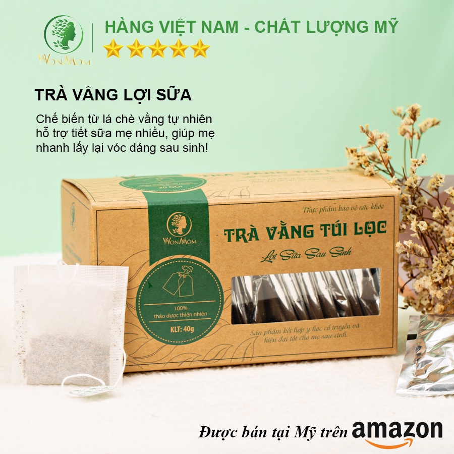 [ Giảm 35K - Đơn 339K ] Combo 2 Hộp trà vằng túi lọc Wonmom ( 20 Túi/Hộp )