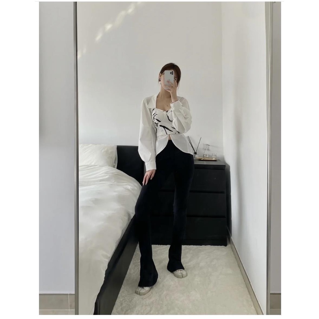 Áo Sơ Mi Cổ Chữ V Giả 22 Mảnh Dáng Ôm Phong Cách Hàn Quốc Thời Trang Xuân Thu Cho Nữ