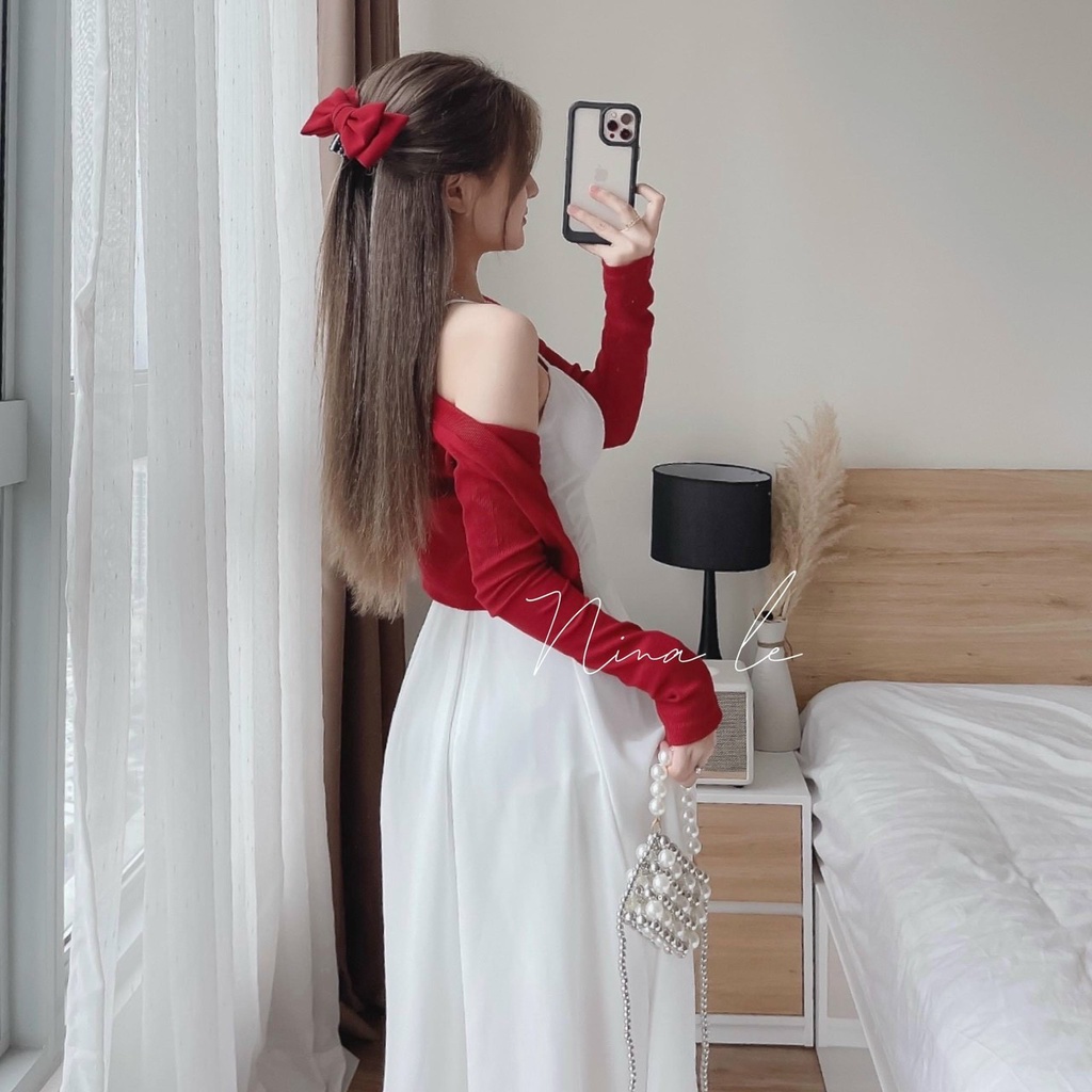 Set áo khoác tăm gân kèm đầm xinh  sang chảnh