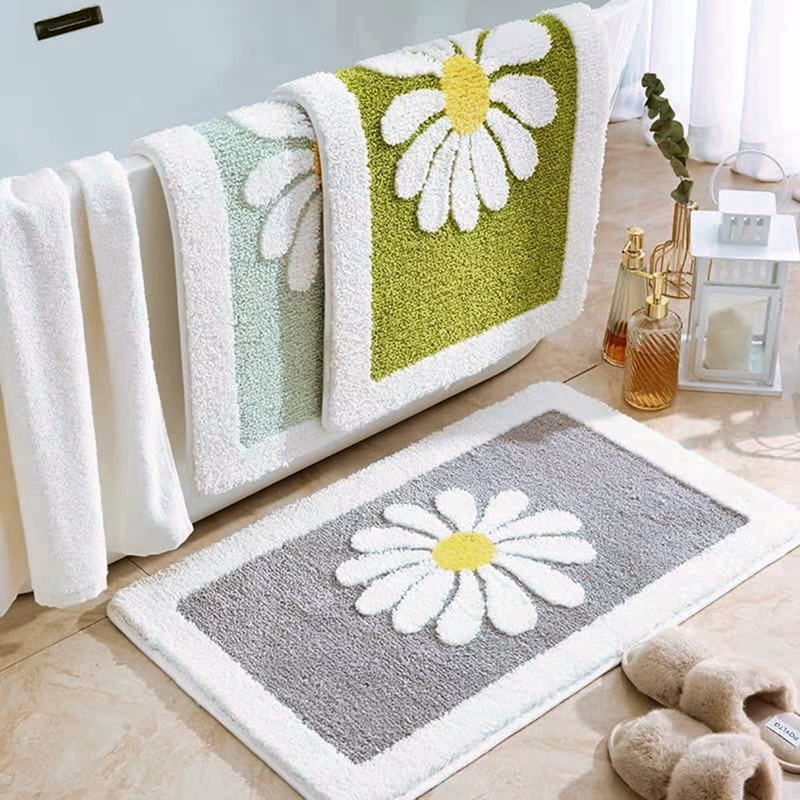 Thảm Chùi Chân Lông Nhung Mềm Mại 16 X 24 Inch Họa Tiết Bông Hoa Dành Cho Phòng Tắm